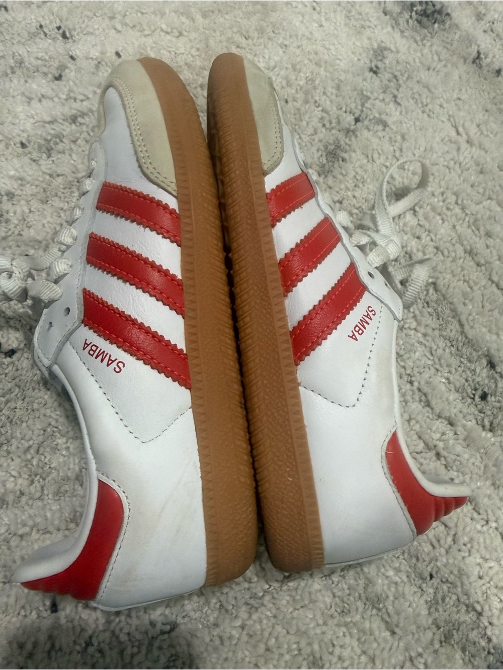 Gender inclusive adidas Samba White Sneakers with Red Stripes and Gum Sole - Picture 6 of 7